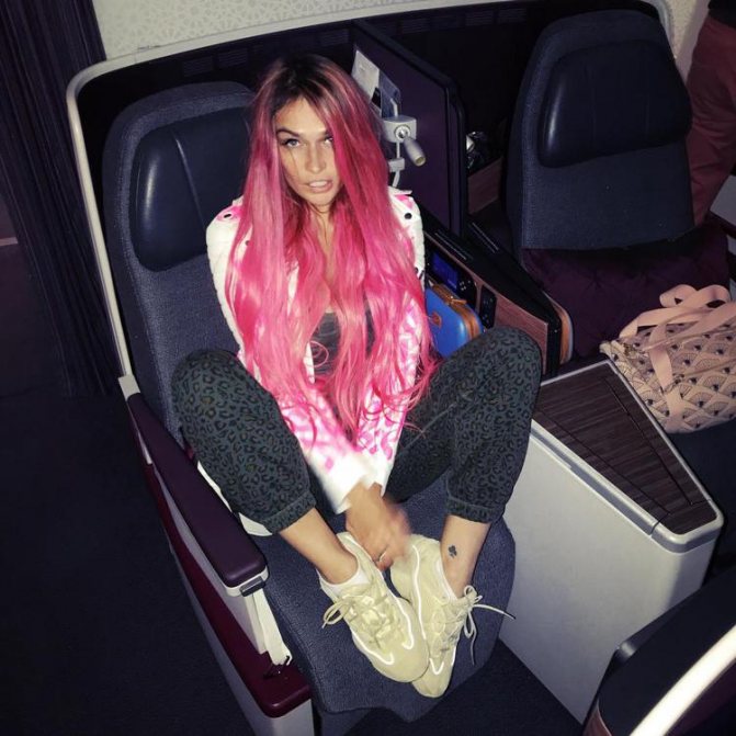 Alena Vodonaeva on an airplane