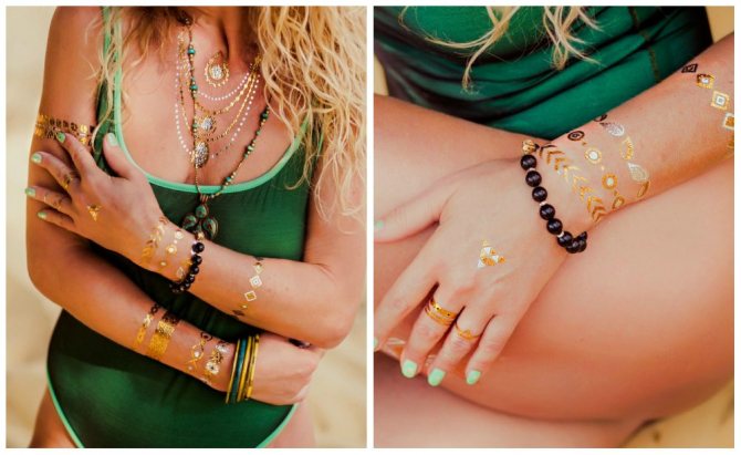 cheveux blonds avec des autocollants dorés sur le corps