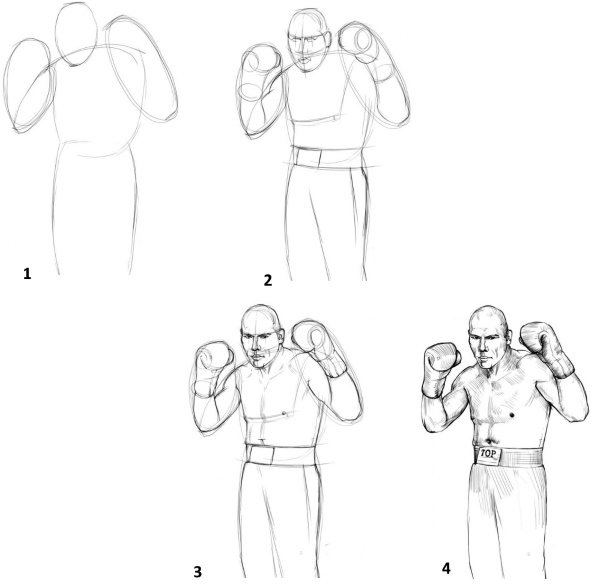 Gants de boxe, dessins au crayon pour enfants noir et blanc, couleur