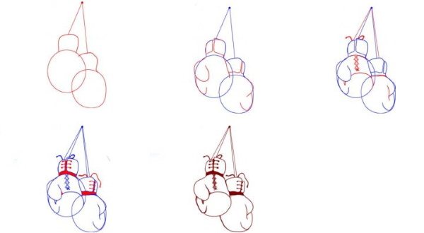 Gants de boxe, dessins au crayon pour enfants noir et blanc, couleur