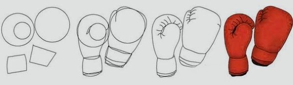 Gants de boxe, dessins au crayon pour enfants noir et blanc, couleur
