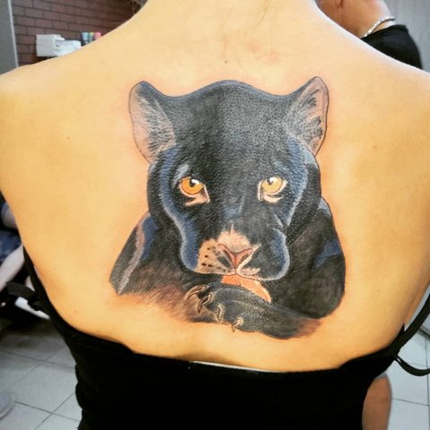 Tatuaje de un animal grande en la espalda de una chica