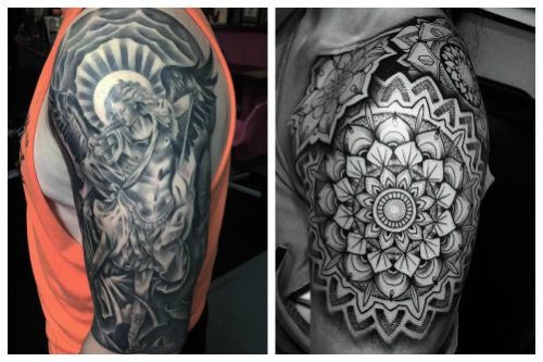 Black and gray patterns on guys' shoulder