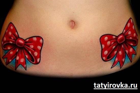 Two bright bows located in the lower abdomen