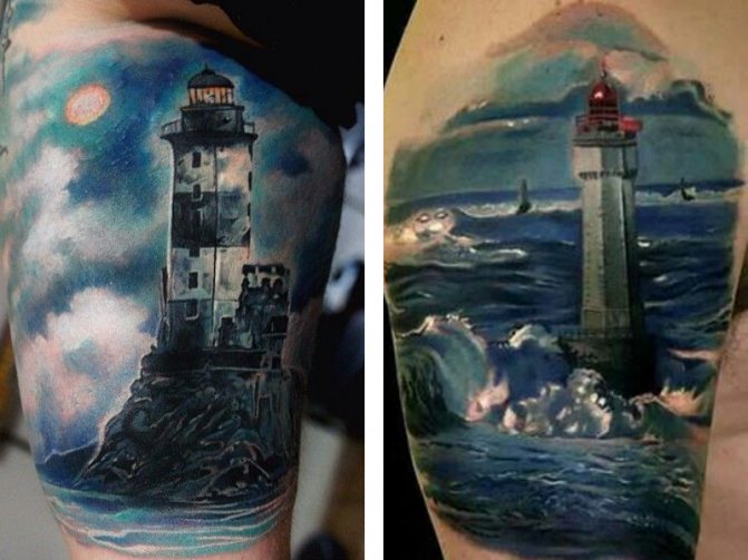 Tatouage d'un phare bicolore