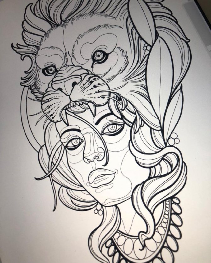 Sketch fille et lion