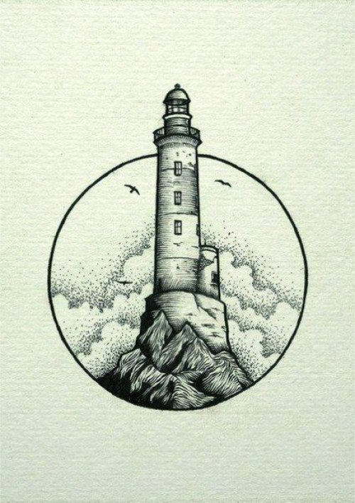 Sketches of black tattoos lighthouse