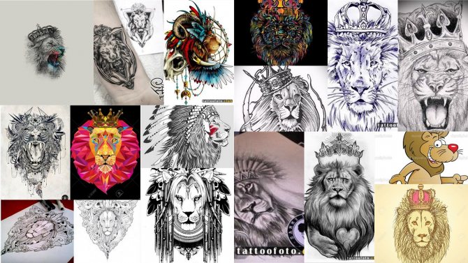 王冠の入れ墨をしたライオンのスケッチ