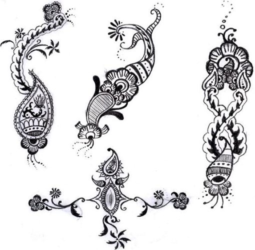 Sketches of tattoos for girls on the arm. Small inscriptions, flowers, geometry, bracelet