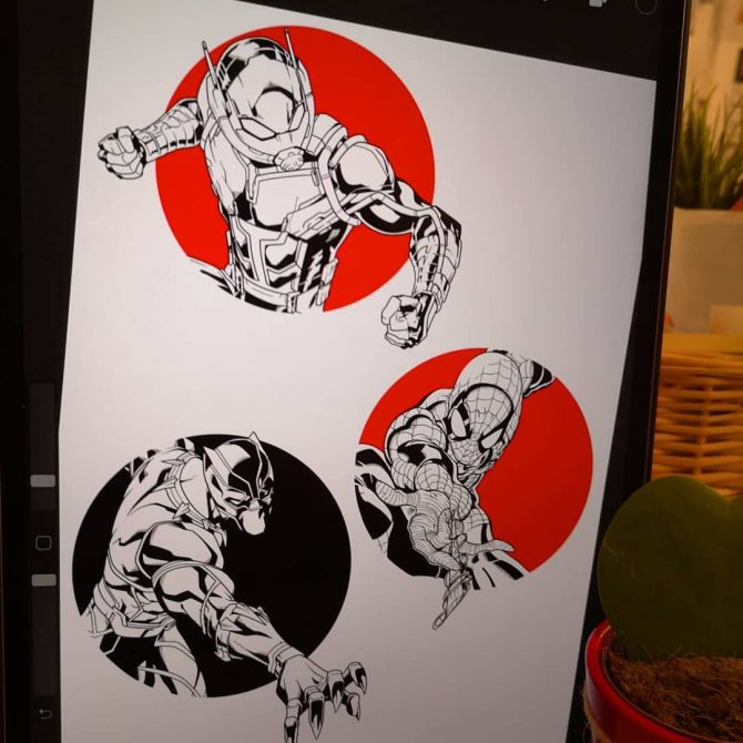 Sketches of Marvel heroes tattoo