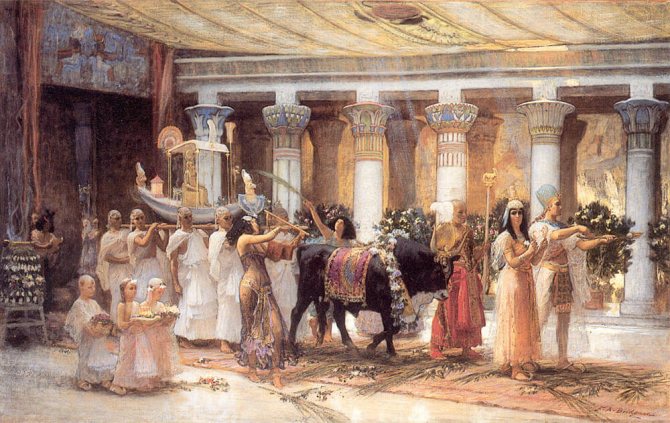 Frederick Arthur Bridgeman Procession avec un taureau sacré offert à Anubis, vers 1885. 1885