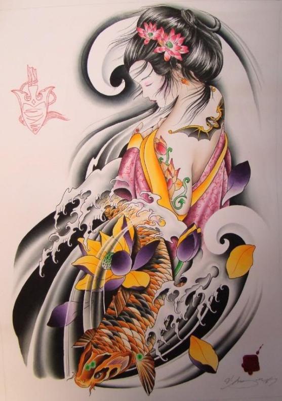 Geisha mit einem Symbol der Liebe