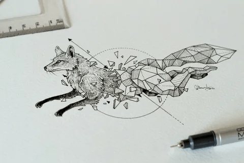 Géométrie - créée avec des triangles, des carrés, des cercles, des lignes ou des trapèzes.