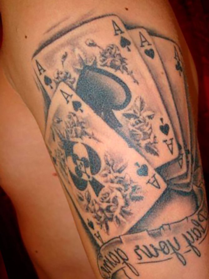 Playing cards are depicted mostly in spades