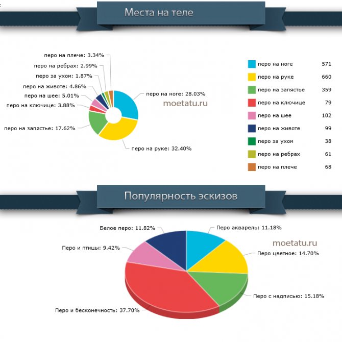 Une infographie sur les emplacements corporels et le style d'un tatouage de plume.