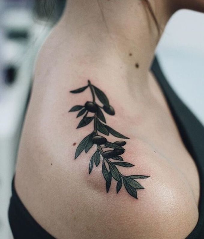 Elegant tattoo in the form of an olive branch