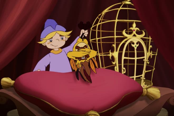 Un fotograma del dibujo animado Cómo atrapar la pluma del pájaro de fuego Marco de dibujos animados