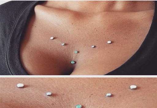 Comment une boucle d'oreille est attachée entre les clavicules.