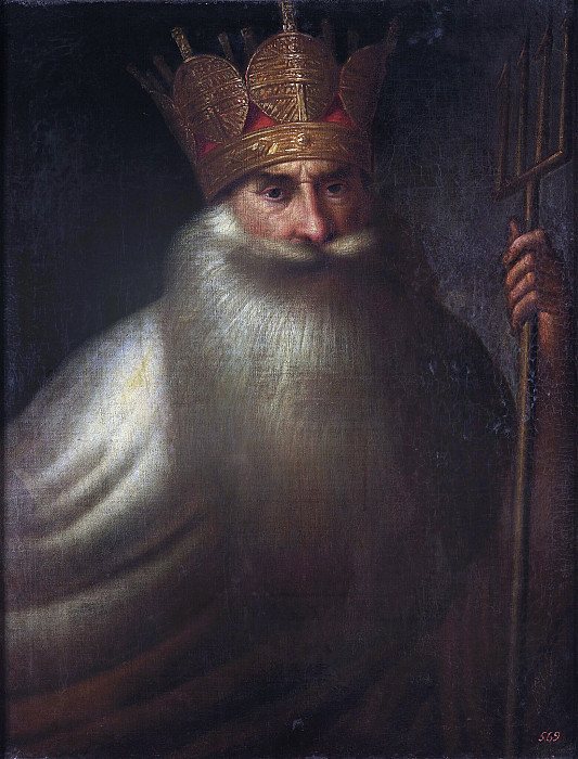 絵画 - ネプチューンの仮装をした無名の男の肖像画。アーティスト名不詳。国立トレチャコフ美術館(ロシア、モスクワ