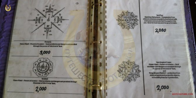 Catalogue des tatouages de Sai Yant Ajahn Koba. Ayutthaya, Thaïlande.