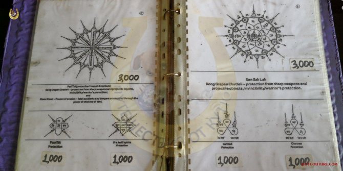 Catalogue des tatouages de Sai Yant Ajahn Koba. Ayutthaya, Thaïlande.