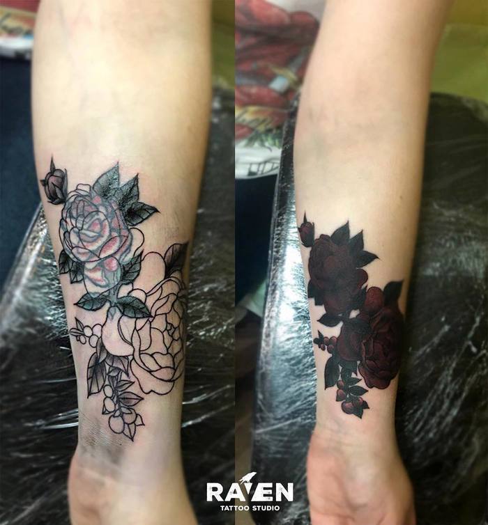 корекция на татуировки цветя