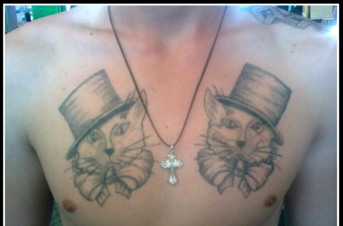 A cat tattoo for a thief must have a bow and wear a hat