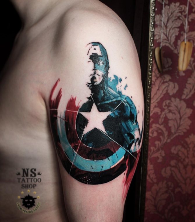 Handsome Captain America Tattoo on his Shoulder