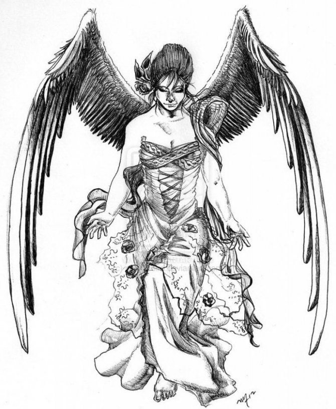Beautiful angel girl tattoo sketch