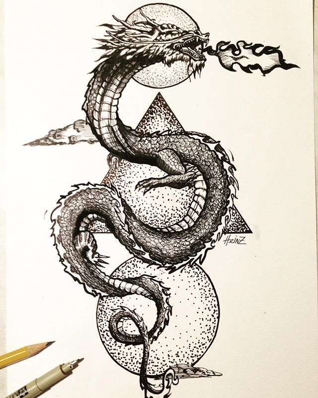 Beautiful pattern for a dragon tattoo sketch