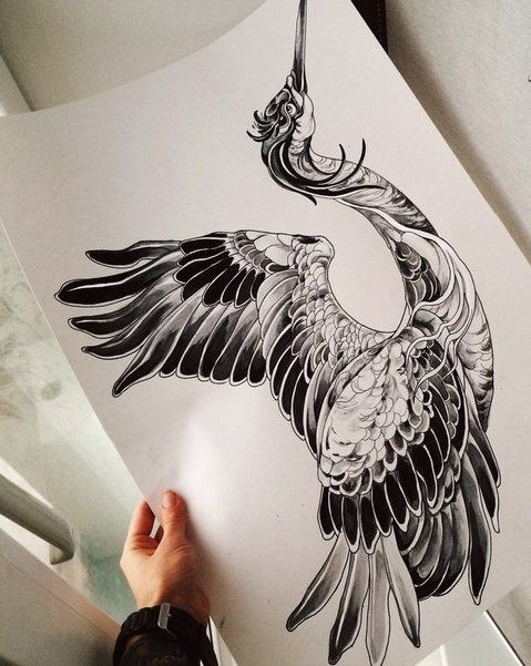 Joli croquis pour le tatouage d'une grue