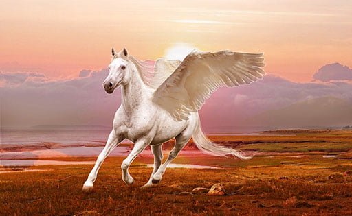 Geflügeltes Pferd Pegasus, Sohn des Poseidon Poseidon