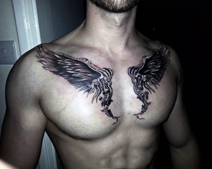 Wings on a guy's collarbone