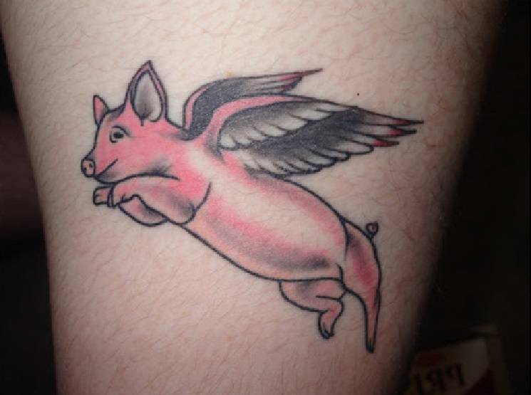 tatouage de cochon volant