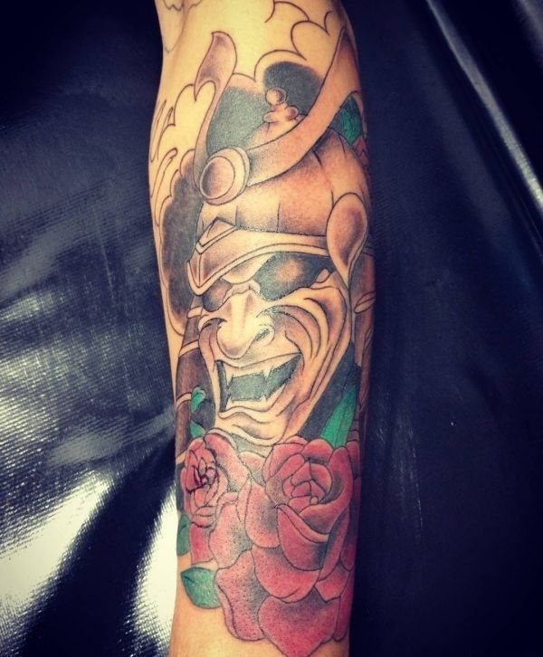 Hanja mask. Sketch, meaning of the tattoo on the forearm, back, hand, leg, shoulder