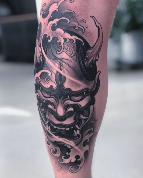 Mask of Chania. Sketch, meaning of a tattoo on a forearm, back, hand, leg, shoulder