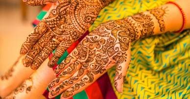 Natural mehendi on the palms of his hands