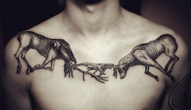 Men's tattoo on the collarbone