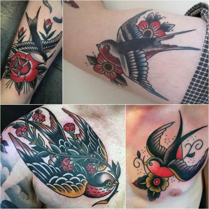 Tatuaje de golondrina para hombre - Tatuaje de golondrina de estilo antiguo para hombre