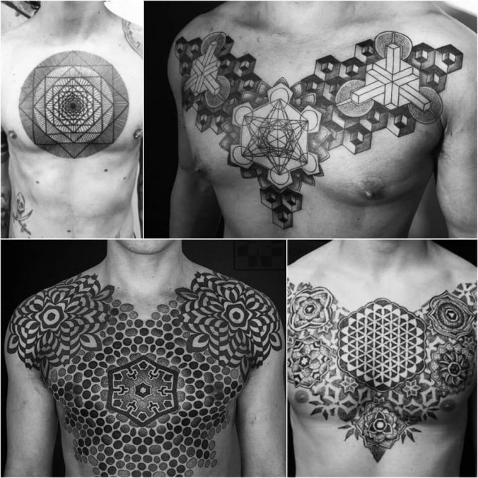 Tatouage de la poitrine pour les hommes - Tatouage de la poitrine d'un homme - Tatouage de la poitrine d'un homme abstrait