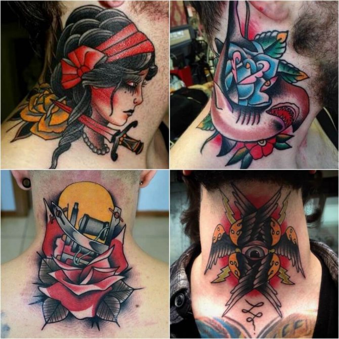 Mužské tetování na krku - Old Style Male Neck Tattoo - Old Style Tattoo na krku pro muže