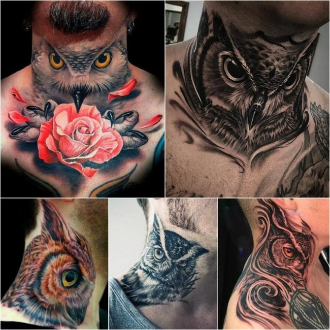 Tatouage de cou d'homme - Tatouage de cou d'homme de hibou