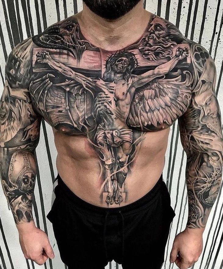 Tatovering mandlig horror stil bryst Jesus