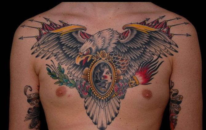 eagle on the man's chest