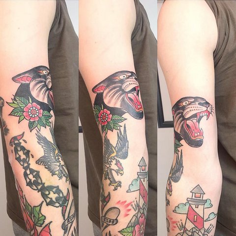 Tatuaje de pantera en estilo old school