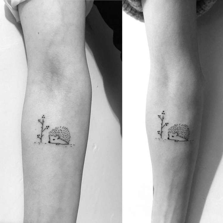 Paired tattoo hedgehogs - cute option for girls