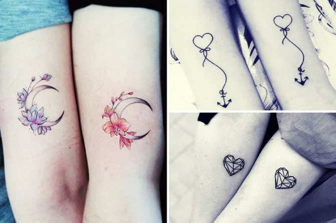 Tattoos for girlfriends small on the arm, leg, wrist, collarbone. Photo
