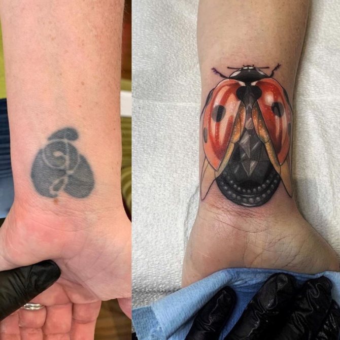 Tatuaje superpuesto en el brazo