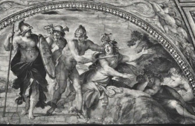 Perseus tue la gorgone Medusa. Fragment d'une fresque de A. Carracci