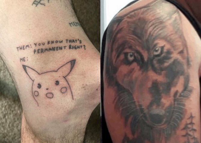 Le Pikachu de style Handpoke ne ressemble pas à un partak et est plutôt mignon. Mais un loup de style réaliste peut effrayer les enfants (photos - pinterest.com, rocketgeeks.com)